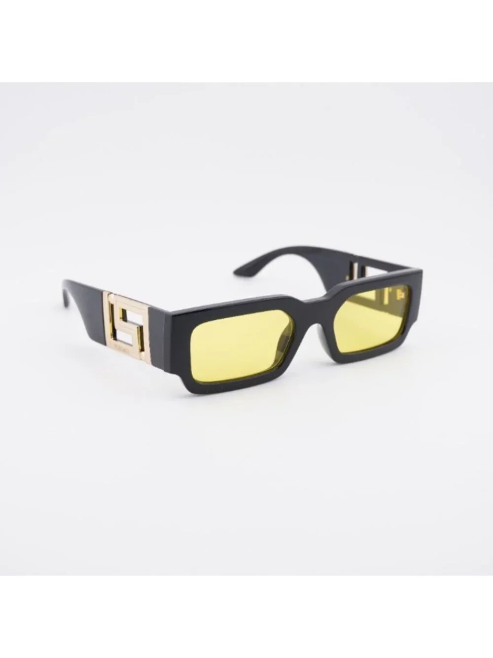 Versace VE4506U GB1/85 Sunglasses Black Rectangle Frame, Yellow Lenses